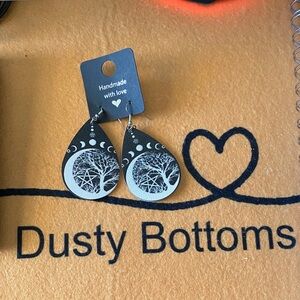 Black and White Tree Design Earrings